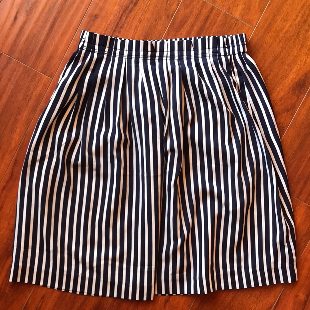 J Crew Mercantil Striped Navy Pleated Skirt